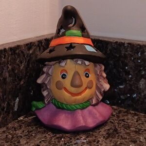 Vintage Hand Painted Tea Light Holder Ceramic Halloween Scarecrow